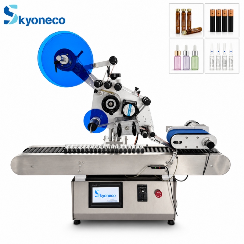 Automatic horizontal labeling machine for cosmetic bottles